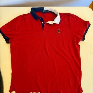 Polo by Ralph Lauren Men's Red and Navy Polo Shirt y2k